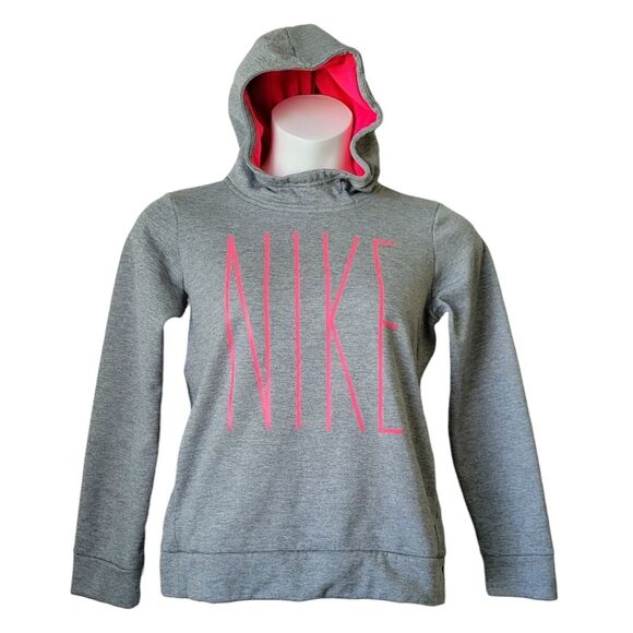Nike Dri Fit Sweatshirt Hoodie Long Sleeve Girls Size XL Pre-Owned Grey Pink - Picture 1 of 7
